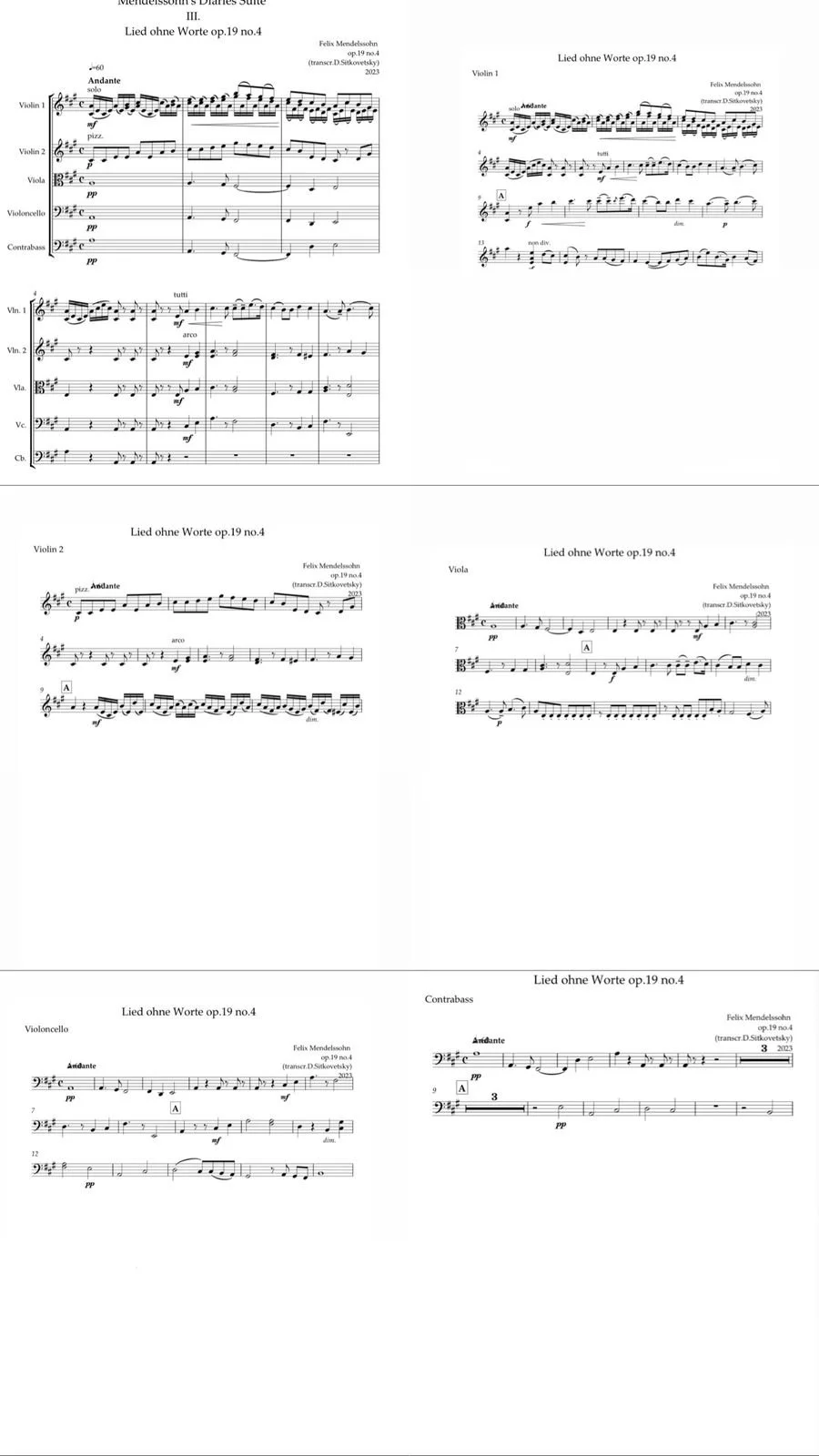 Felix Mendelssohn: “Letters in Music” Cycle. Song op.19 no.4 A-dur - (All Parts + Score)