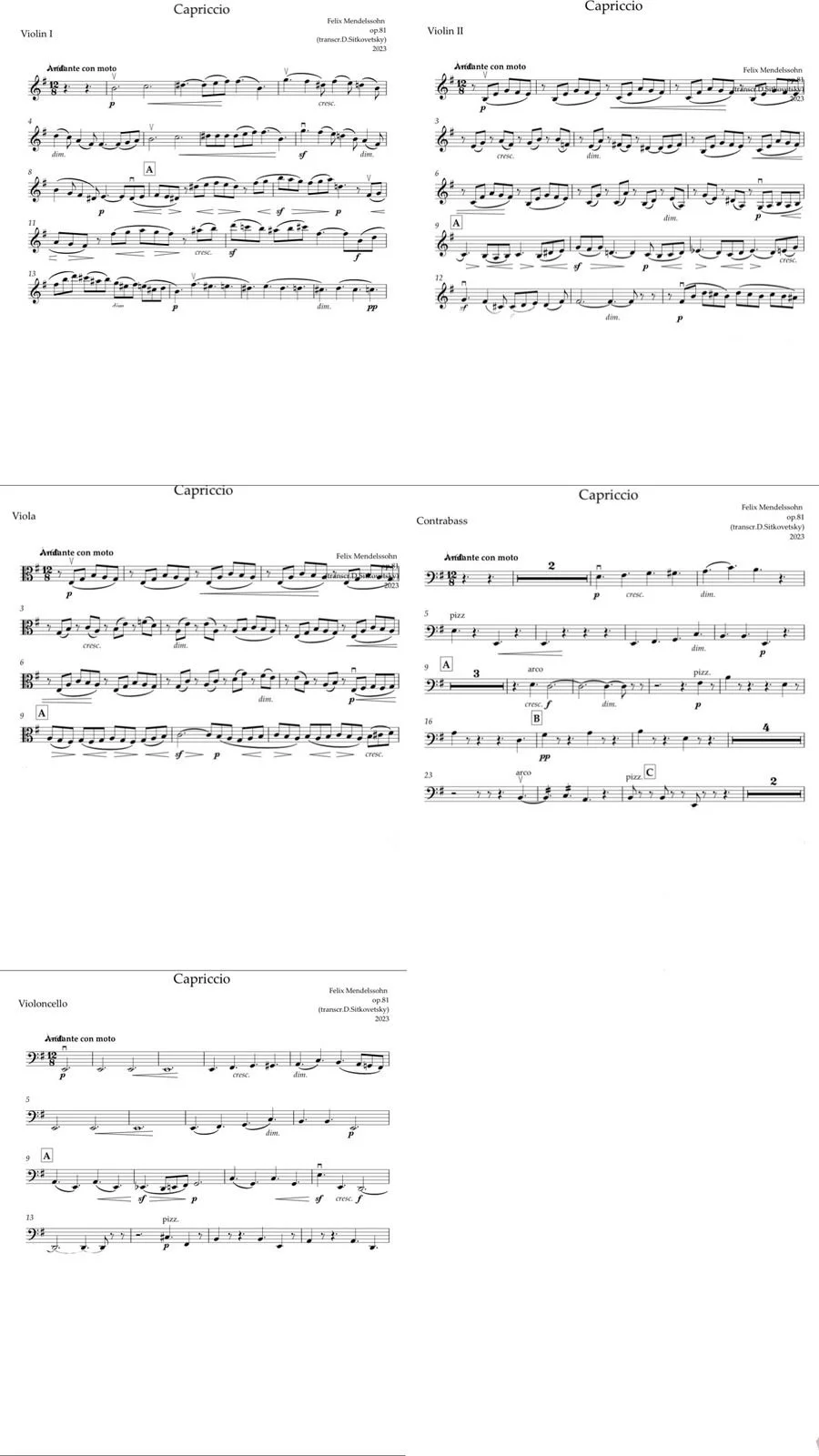 Felix Mendelssohn: “Letters in Music” Cycle. Capriccio & Fuga op.81 e-moll (All Parts)