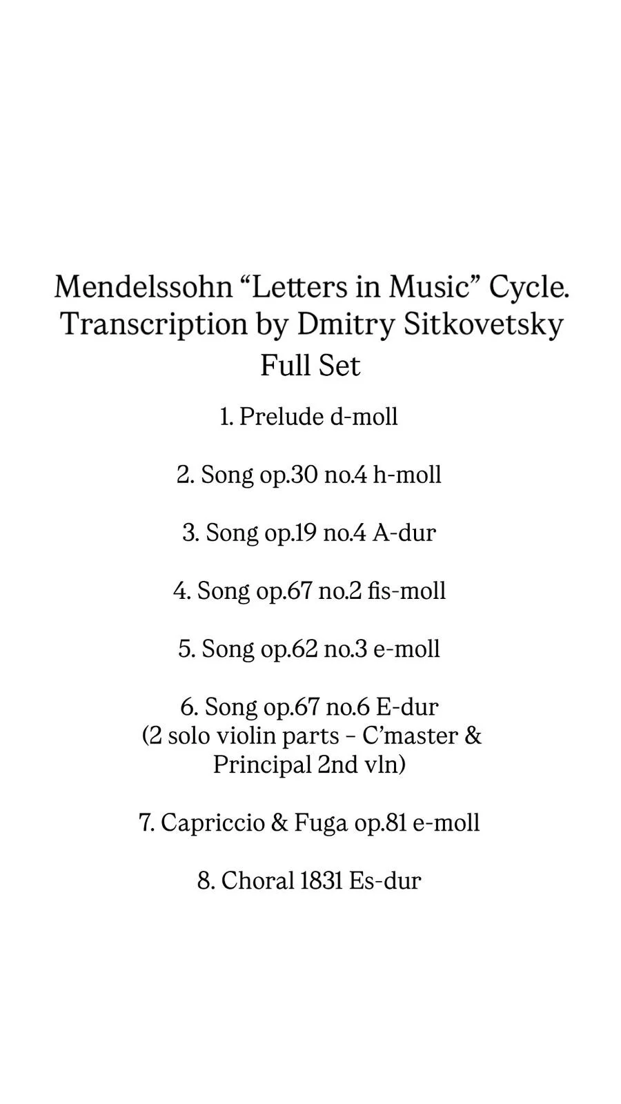 Felix Mendelssohn: “Letters in Music” Cycle. Full Set
