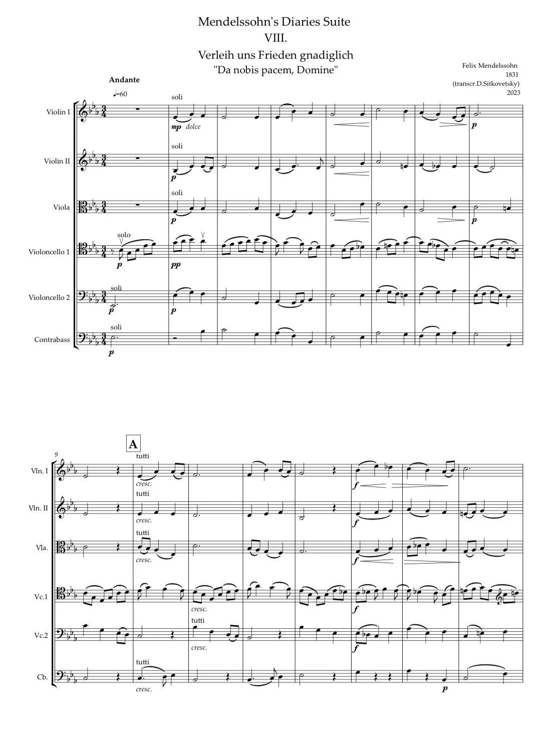 Felix Mendelssohn: “Letters in Music” Cycle. Choral 1831 Es-dur (Full Score)