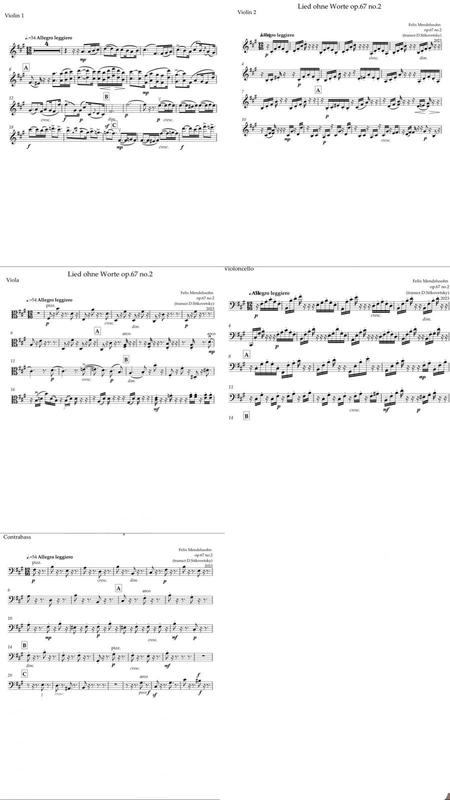 Felix Mendelssohn: “Letters in Music” Cycle.  Song op.67 no.2 fis-moll (All parts)