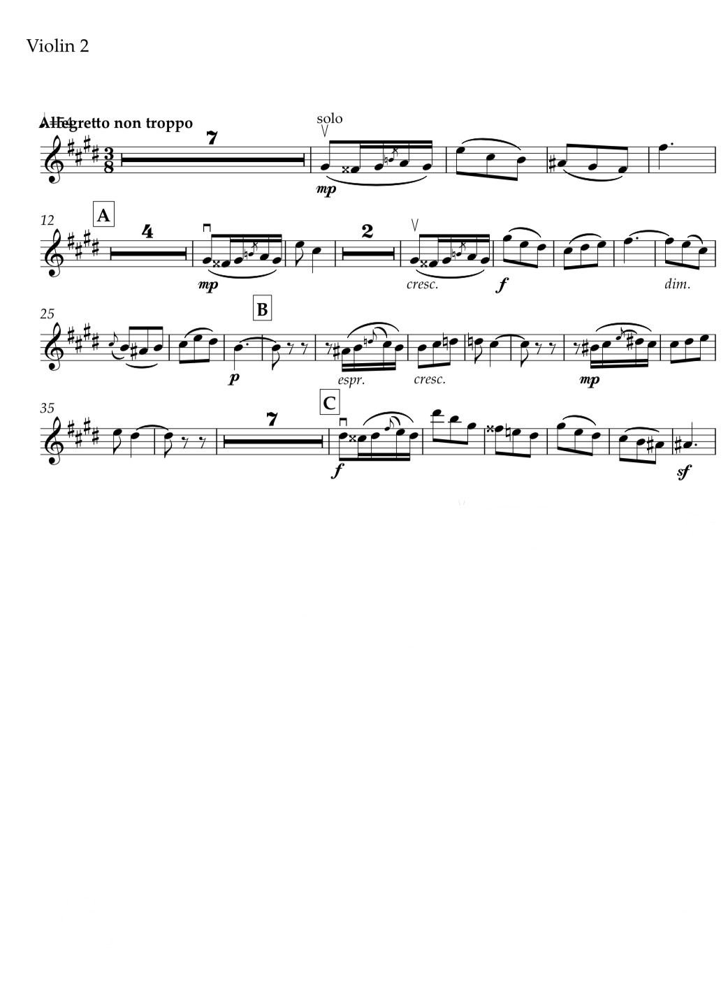 Felix Mendelssohn: “Letters in Music” Cycle. Song op.67 no.6 E-dur (2 solo violin parts-Concertmaster & Principal 2nd violin) (Solo II Violin part)