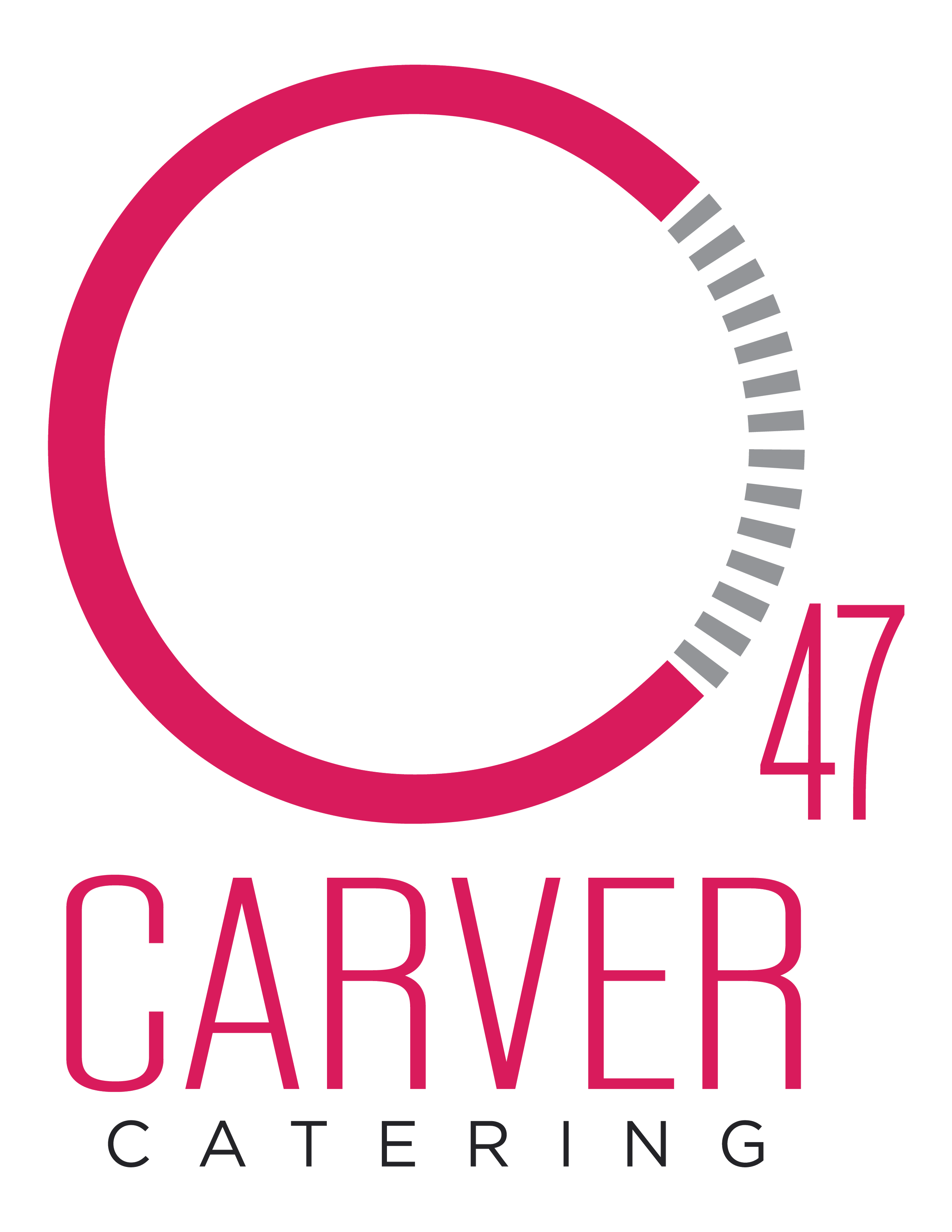 Logo for Carver Catering featuring a pink stylized number 47 and a circular graphic.