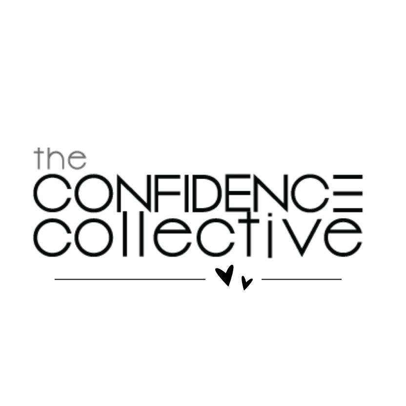 Logo for the Confidence Collective featuring the words "the confidence collective" with two small hearts and two horizontal lines.