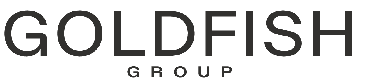 Logo with the text 'GOLDFISH GROUP' in black