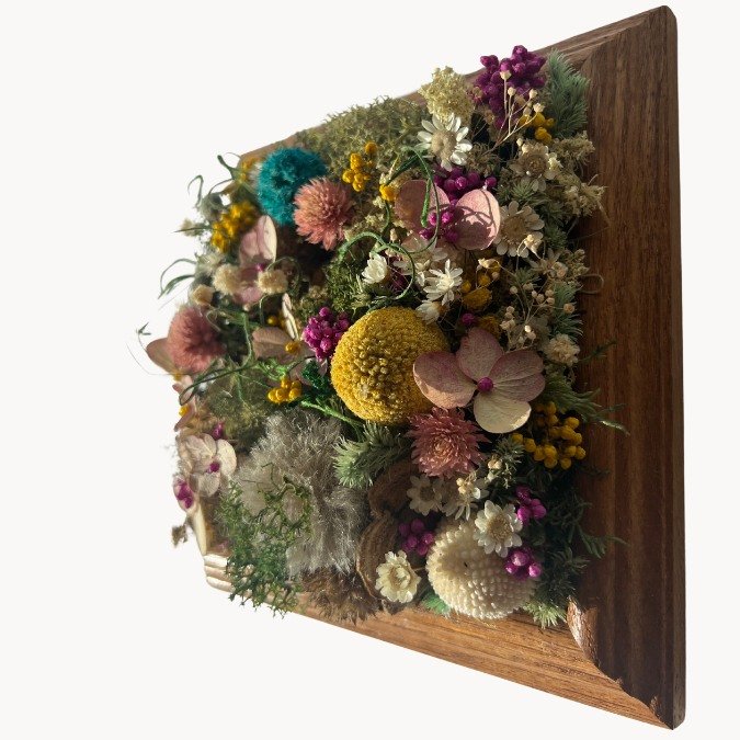 foresthetic moss art piece vibrant flowers