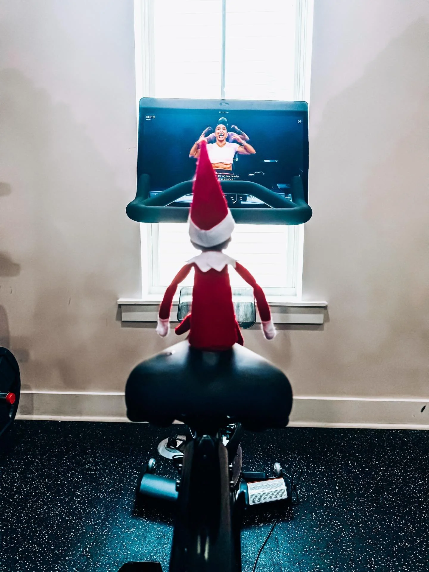 Elise&rsquo;s last workout before holiday treats!🍗 Check out the Peloton bikes before you head home!🚲