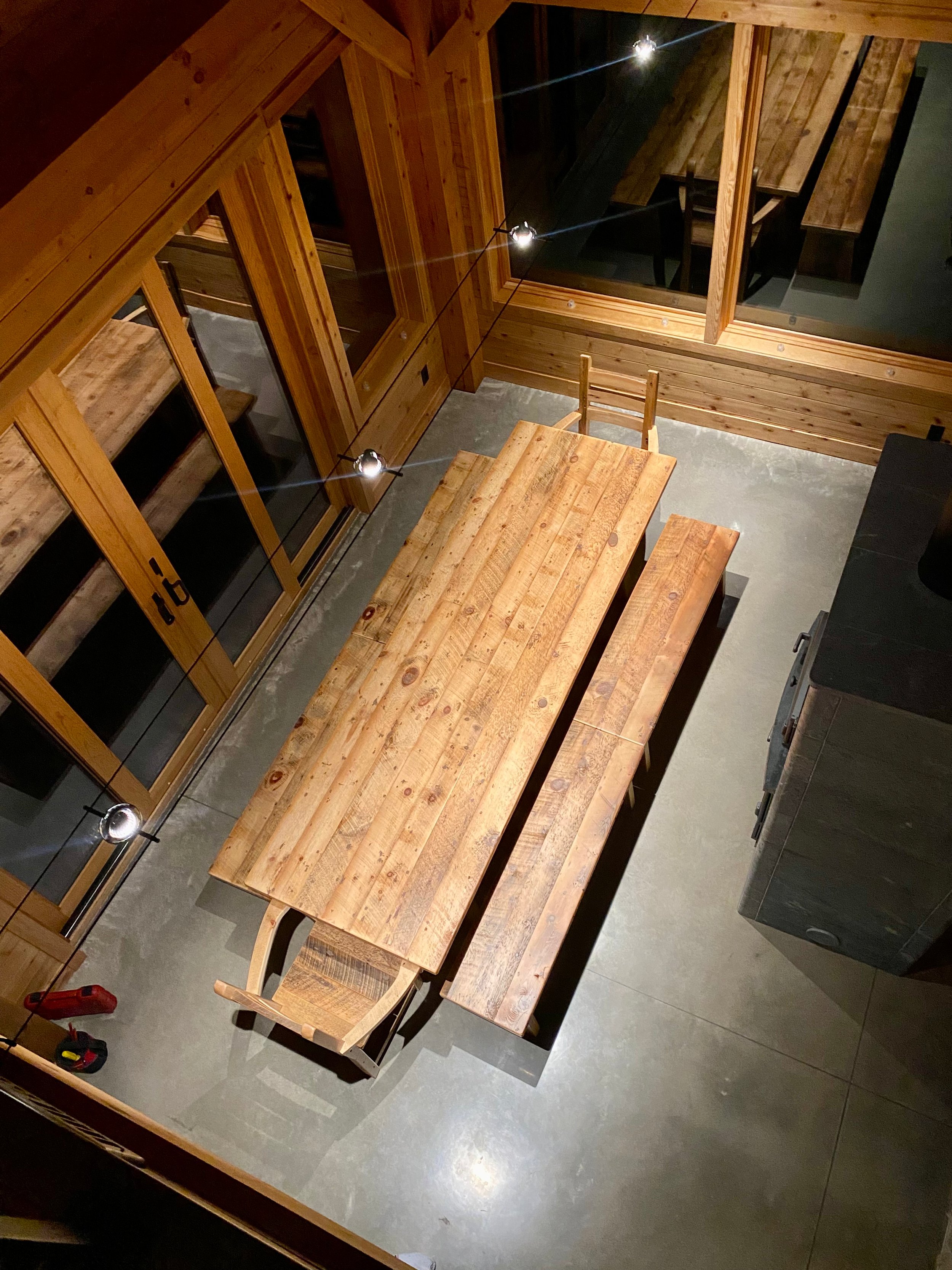 114" X 36" RECLAIMED WHITE PINE TABLE
NATURAL UV FINISH