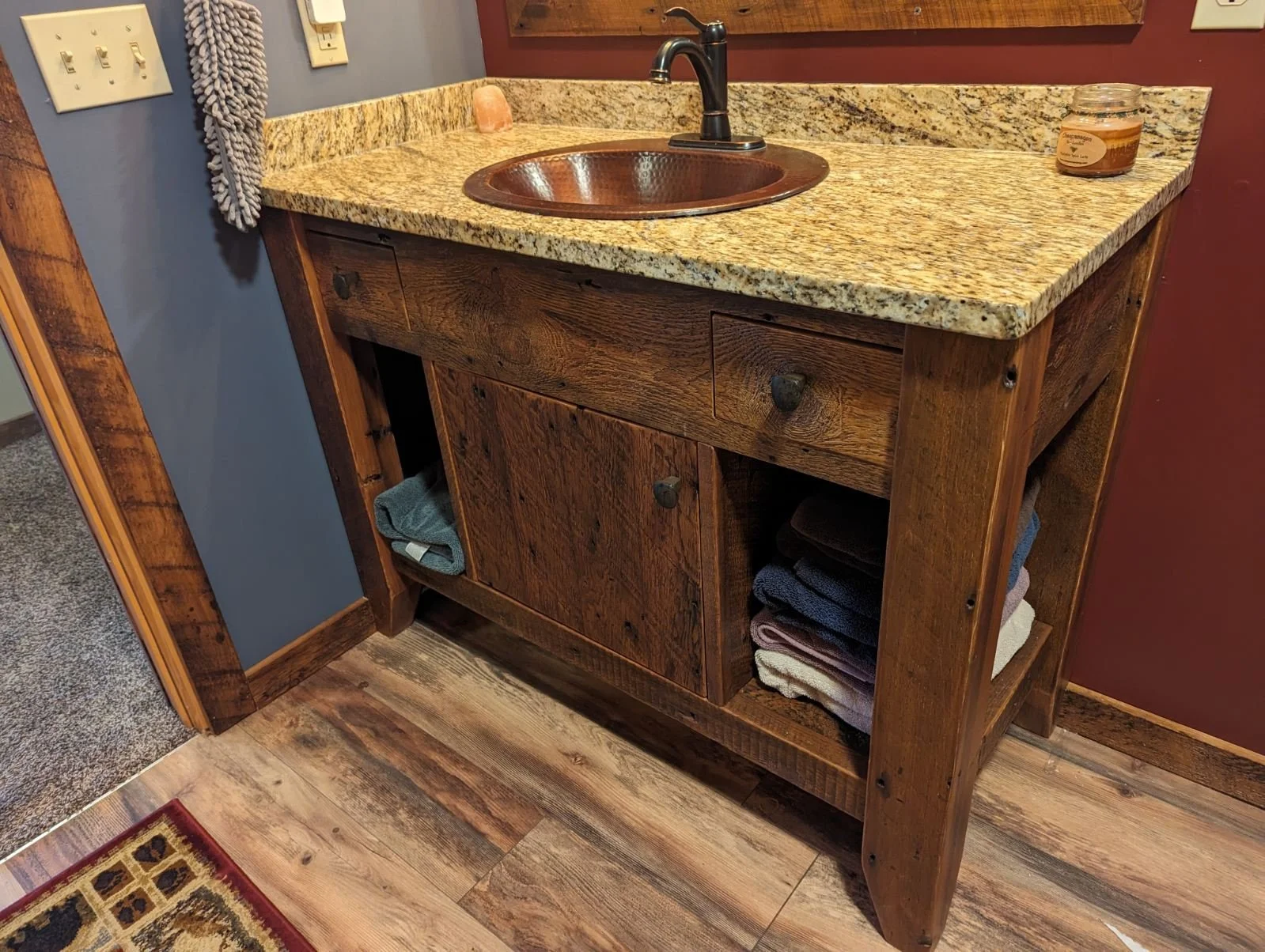 48" RECLAIMED VANITY WITH 2 DRAWERS AND ONE DOOR, ANTIQUE STAIN