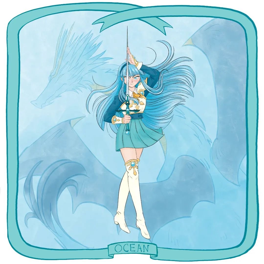 The theme of Day 9 of #swordtember⚔️ is Ocean. Had to continue my Magic Knight Rayearth trio, with Umi Ryuuzaki. I looooove this classic pose of the sword over her eye, so I used it as a reference.