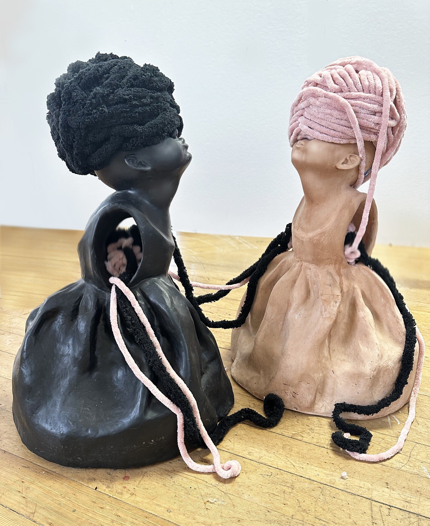 Sisters 2, cast cement and yarn, I cast these figures a while ago and am finishing them this year, hurray! Daughter Michelle inspired the images of the figures. More to come... #newsurrealism #fantasyart #sculpture #figurativeart #multi-media #textil