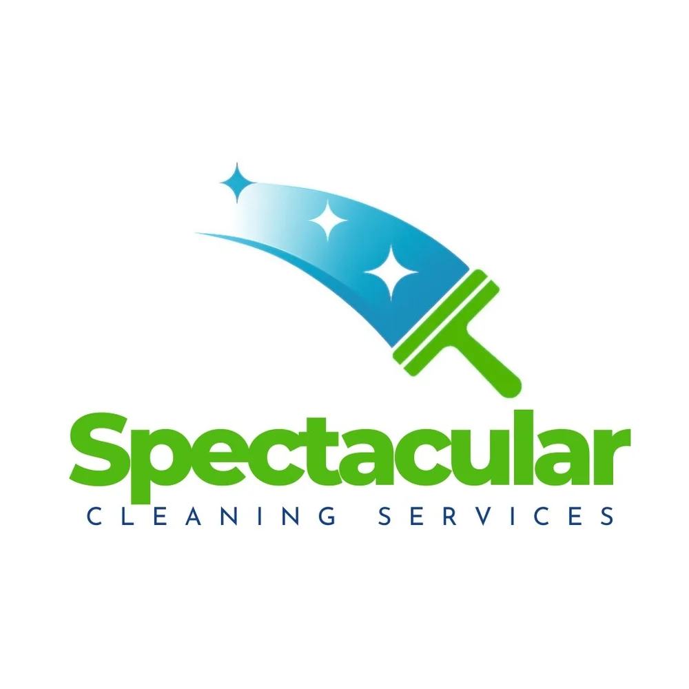 Spectacular Cleaning Services logo, a blue squeegee above green lettering