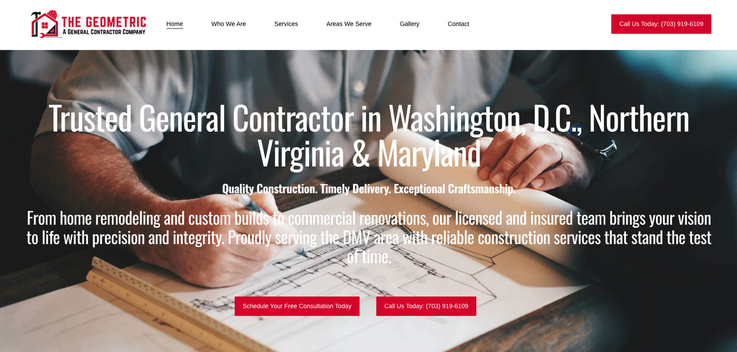 The Geometric LLC homepage with the headline Trusted General Contractor in Washington, D.C., Northern Virginia and Maryland
