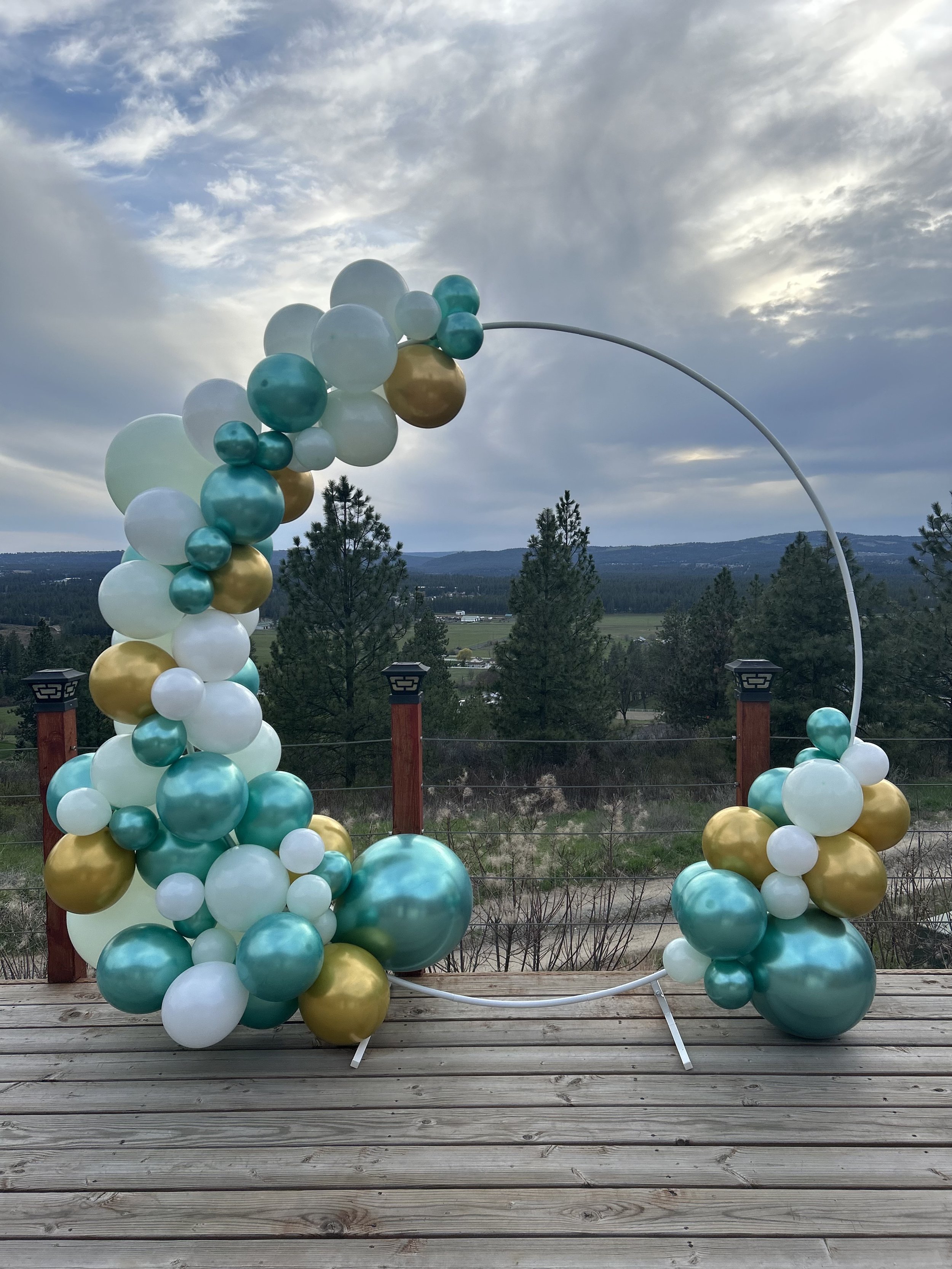 Green and Gold Balloon Garland -8ft $65.00
(Round BackDrop Rental Available - $20.00 per day rental)