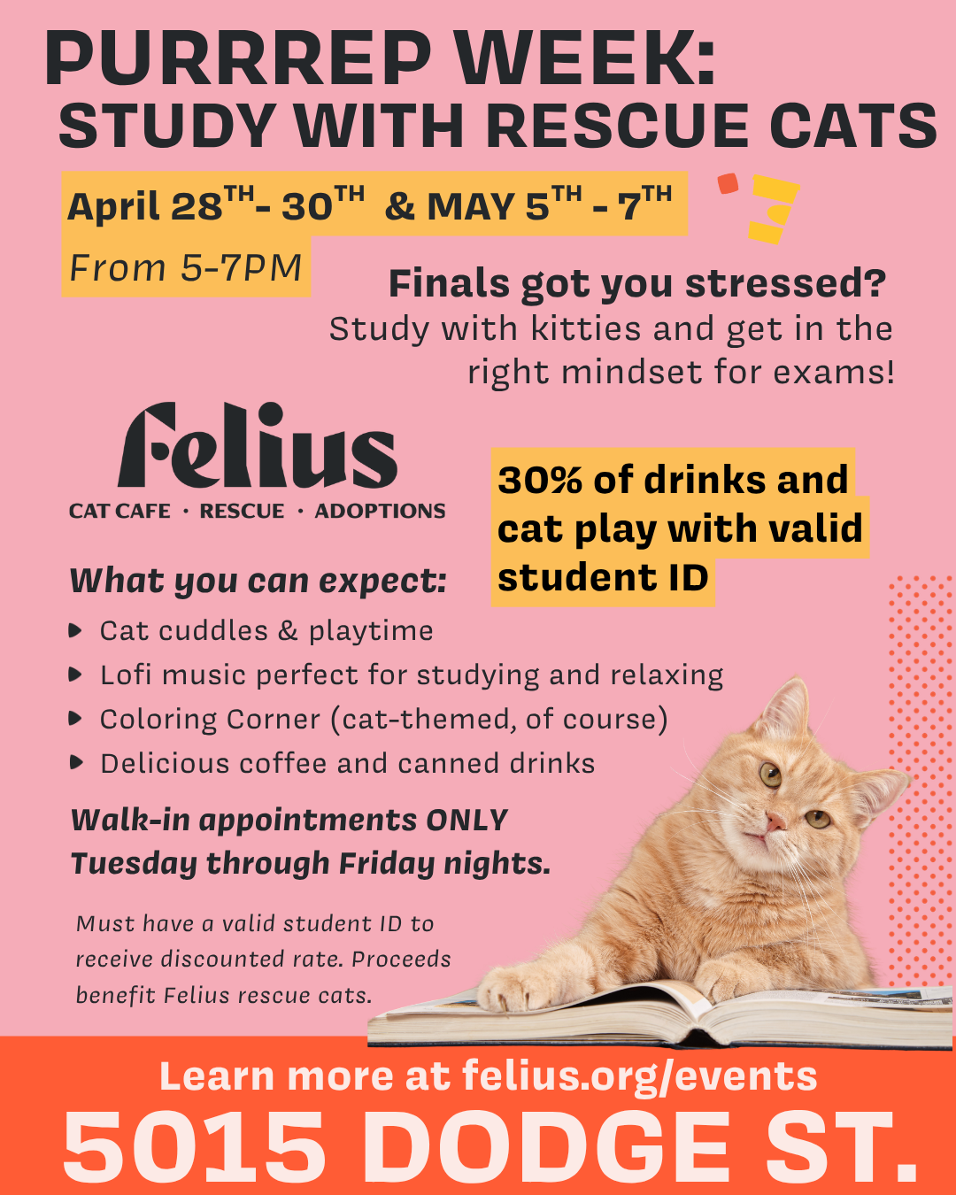 College Purrrep Week Study Night 4/28 — Felius