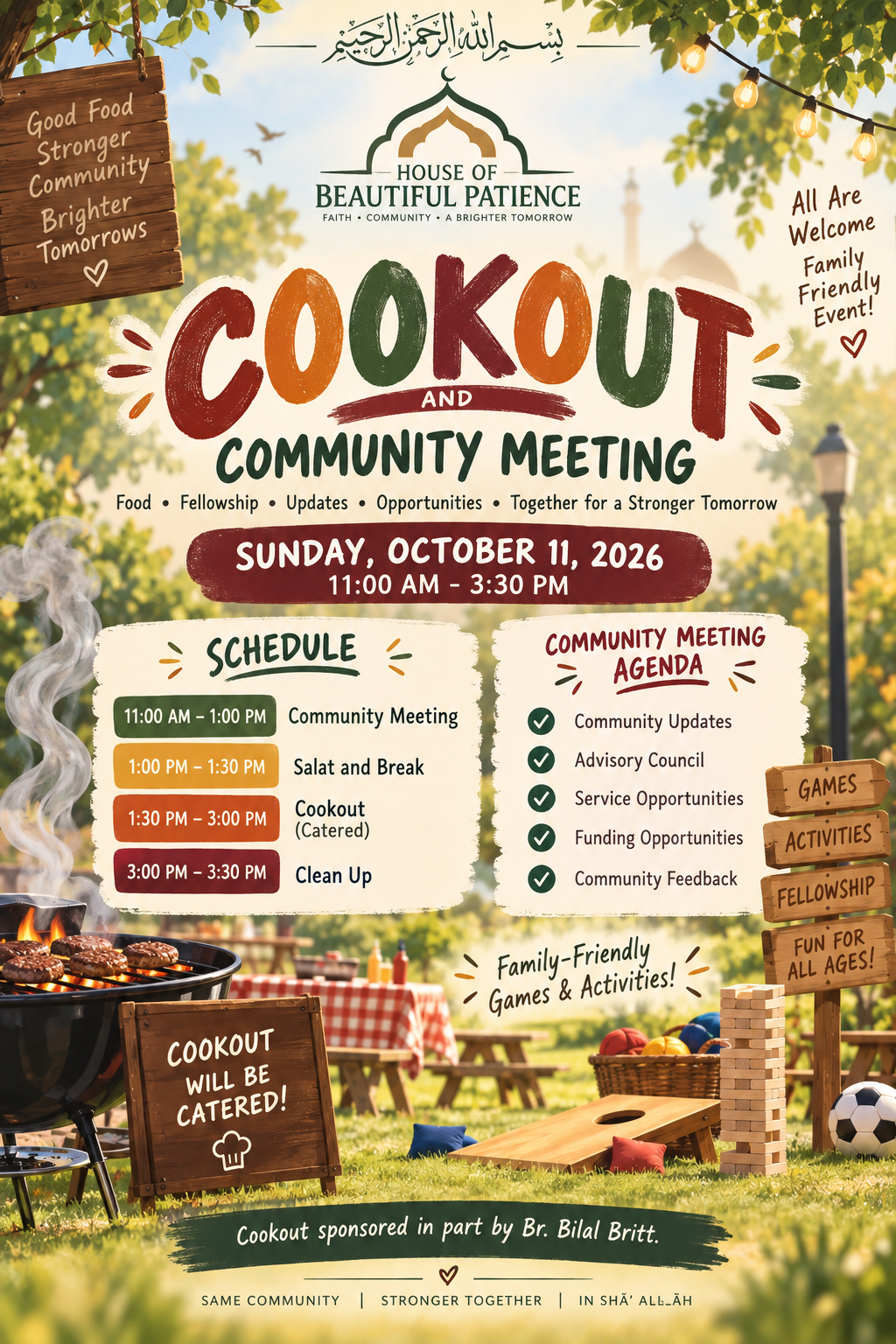 Community Meeting & Family Cookout flyer