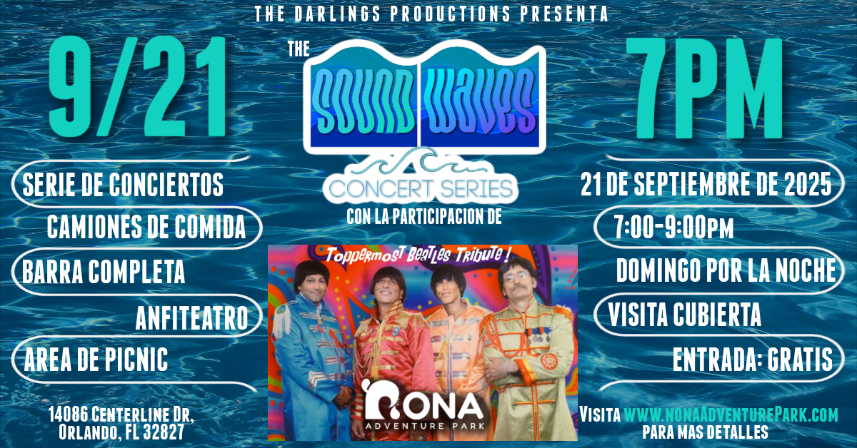 Beatles Tribute Band Concert details. Free concert at Nona Adventure Park with covered viewing in an open-air amphitheater, with open picnic seating and a full bar.