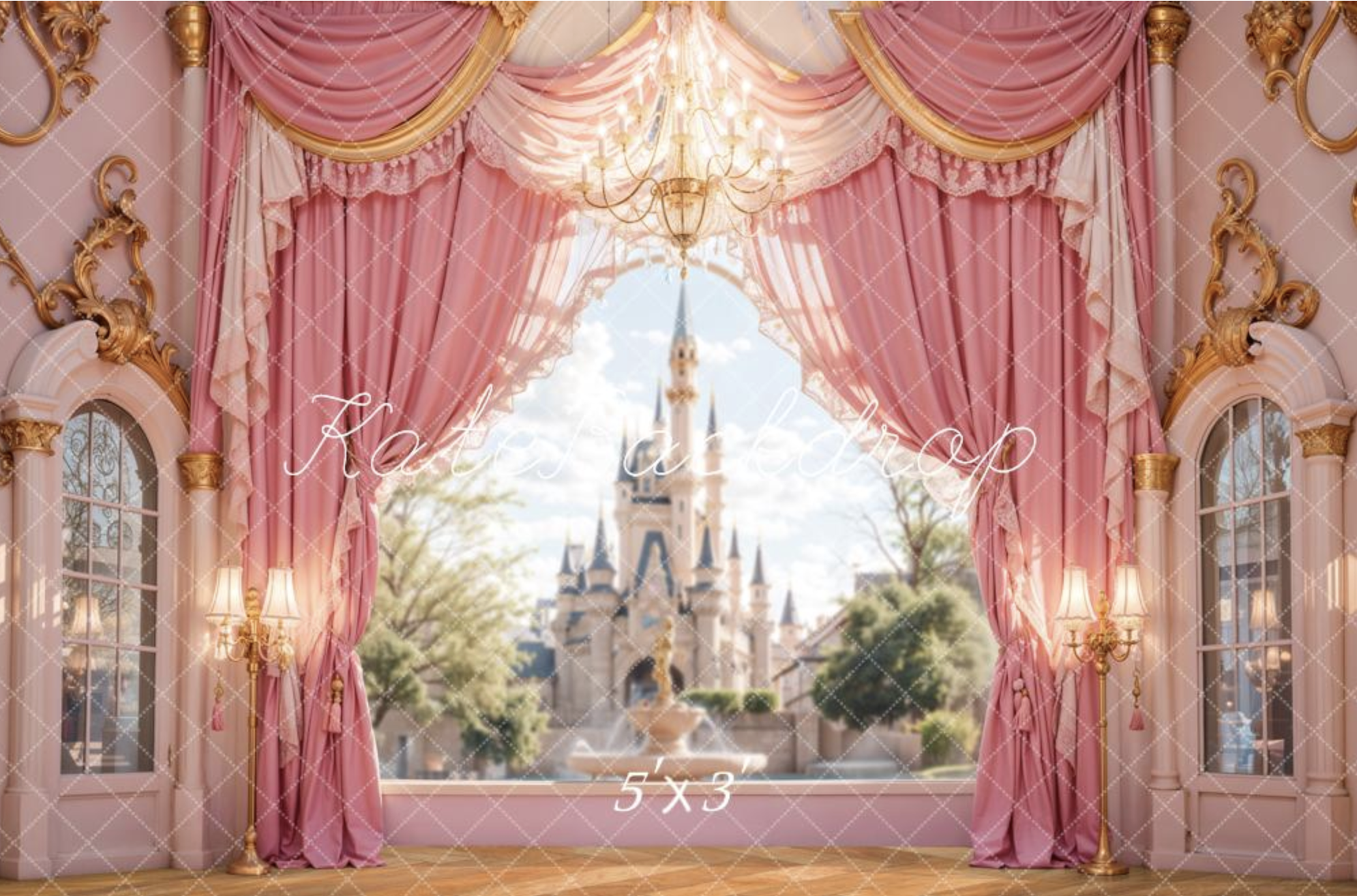 Castle Pink Curtains Window Backdrop .png