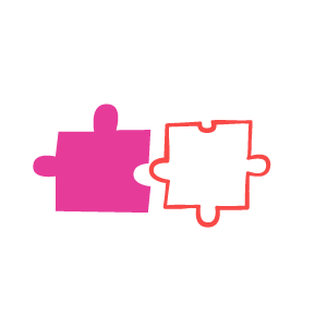 Two puzzle pieces, one pink and one red, fitting together.