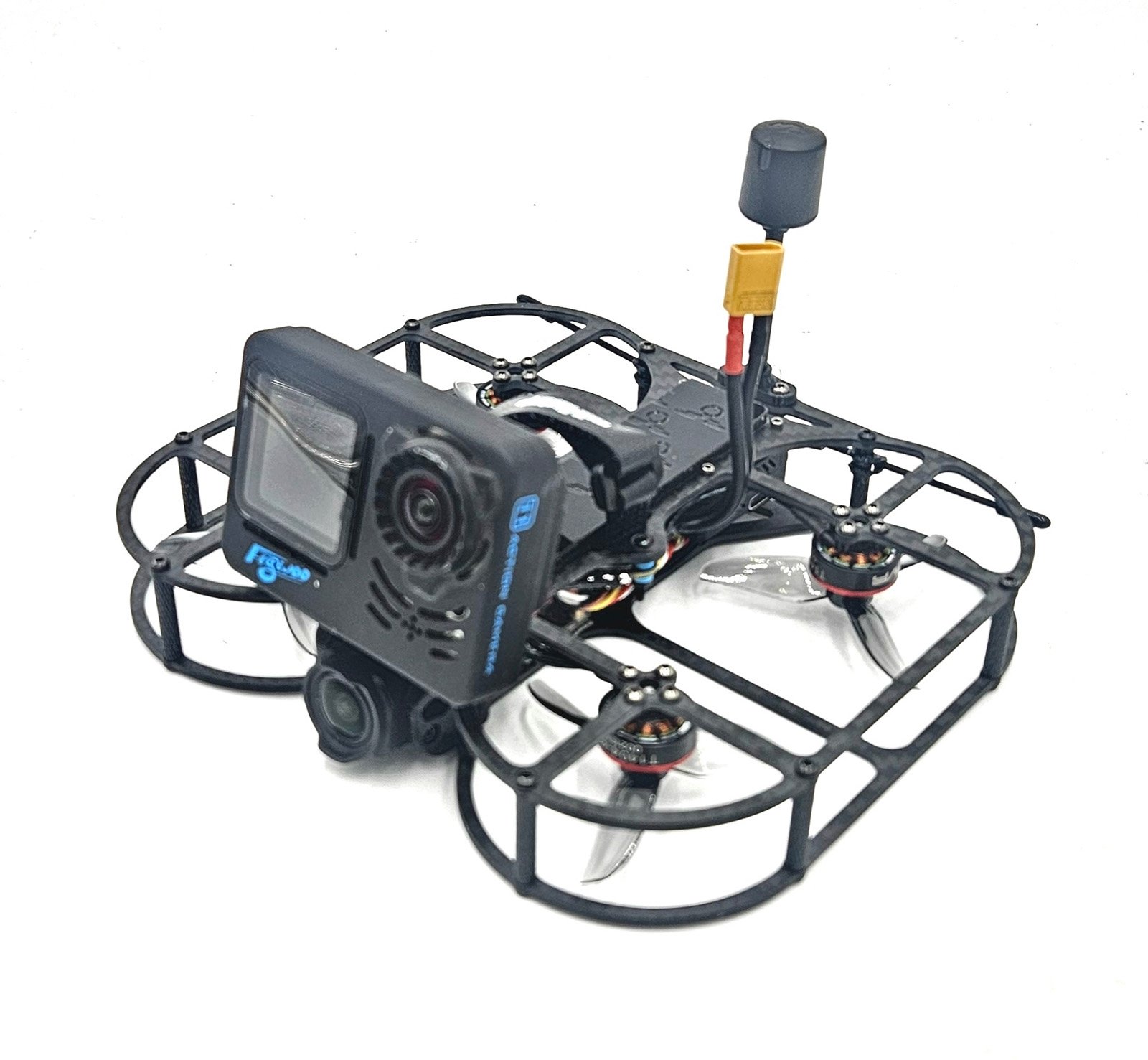 Image of GoPro FPV drone, a lightweight aircraft capable of flying in built-up areas and obtaining exemptions for flying over people with proper risk assessments and approvals.