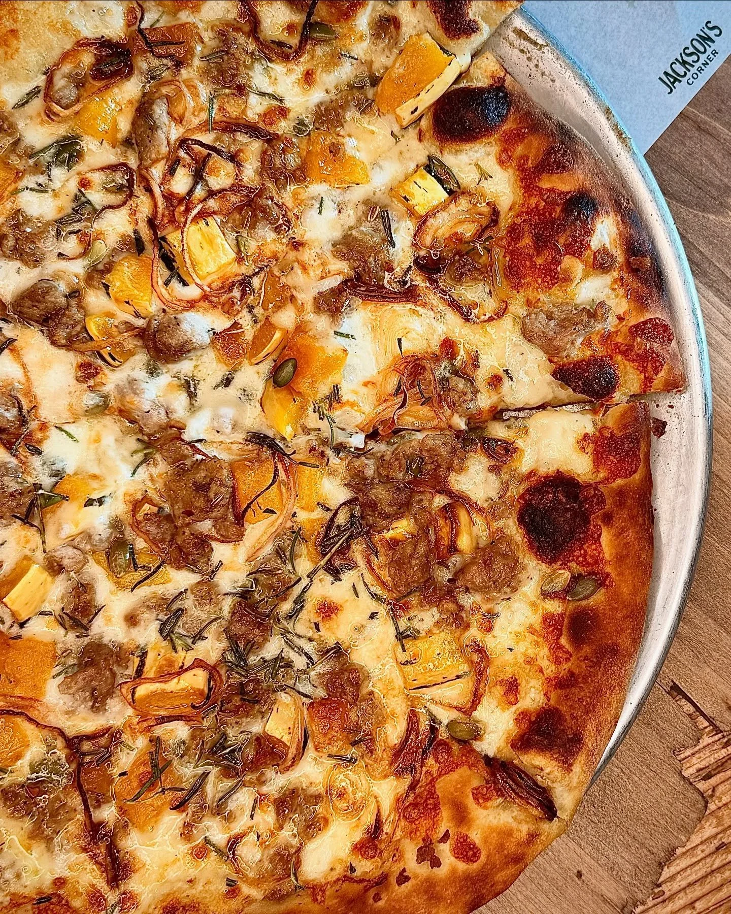 TBH, it tastes like stuffing. Maybe even better. 

Harvest Moon Pizza:
@rainshadoworganics Delicata squash, shallots, rosemary, and pumpkin seeds on a base of alfredo sauce and mozzarella. Add fennel sausage or keep it veggie- it&rsquo;s great either