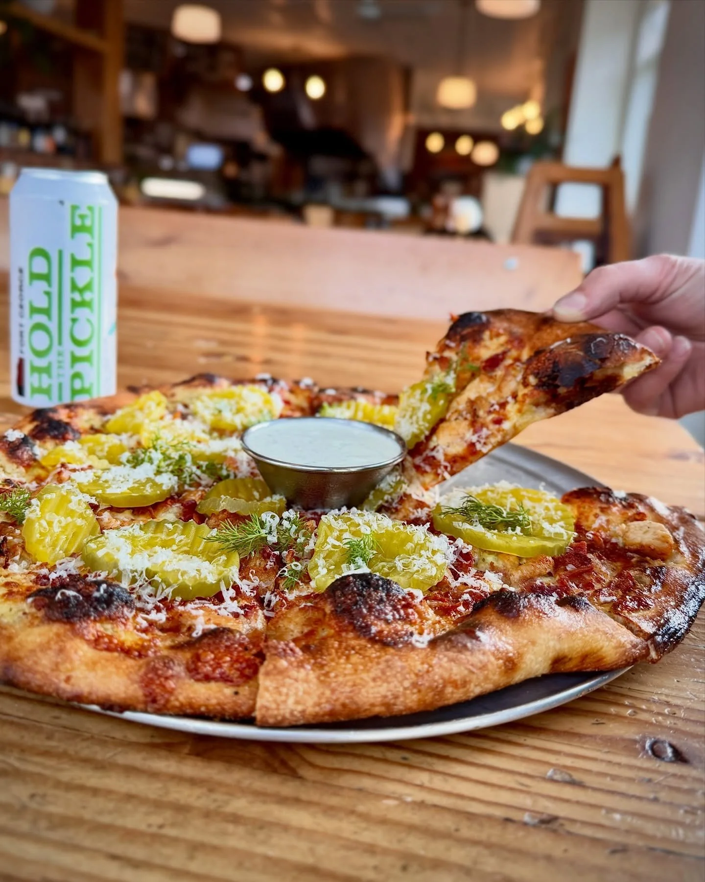 Maybe we&rsquo;re drinking too much egg nog, but we did up one more punchy pizza special for the holiday season 🙊

Chicken, Bacon, Ranch, 🥒
House made buttermilk ranch, chicken breast, bacon crumbles, and mozzarella. Finished with pickles, fresh di
