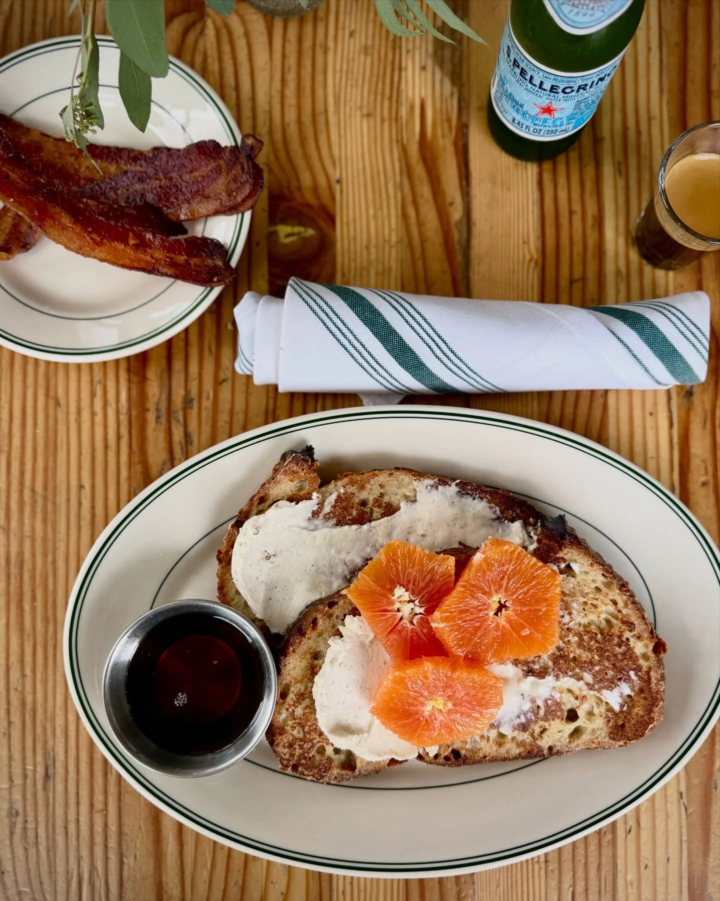 Cardamom Frenchie 🌸
Two slices of sourdough French toast with cardamom cream, cara cara oranges, and maple syrup.

Now on the brunch menu, 7am&ndash;3pm daily.

P.S. Kids brioche French toast sticks are on, too!