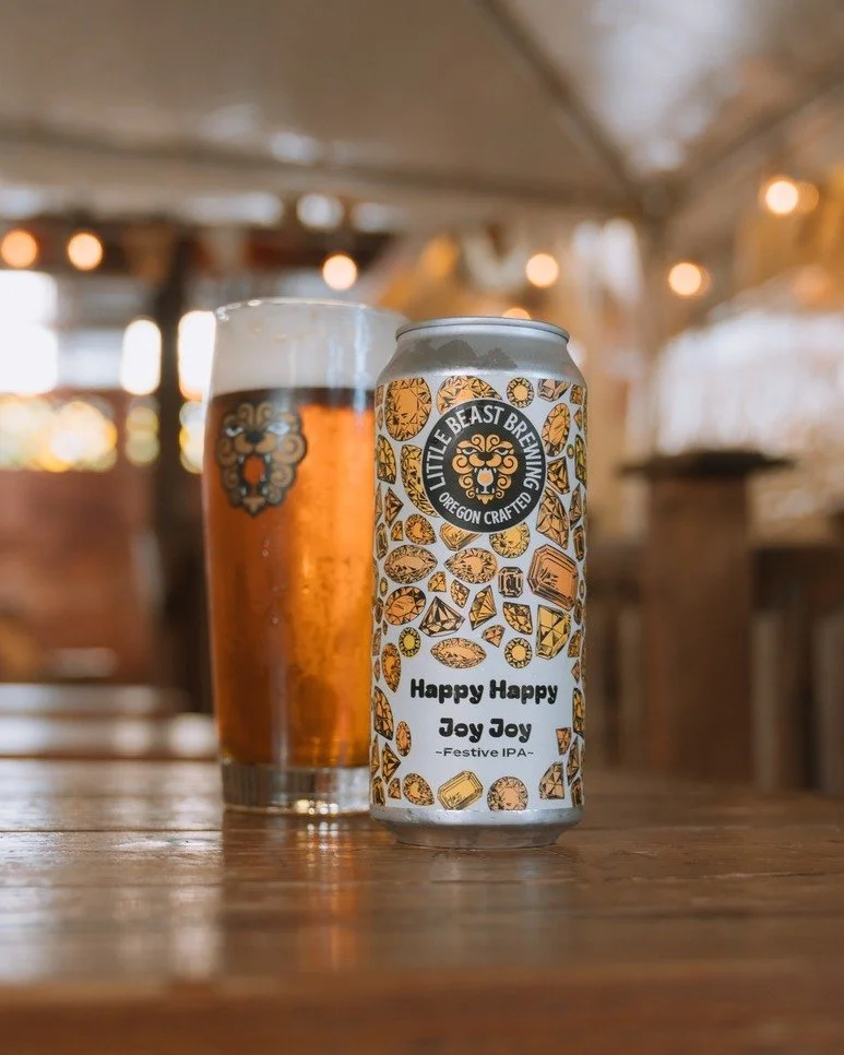 Brewed for winter nights and hoppy hearts, Happy Happy Joy Joy is here!
This festive IPA blends rich pine and orange marmalade notes with a touch of malt sweetness from Chinook, Centennial, and Simcoe hops.  We’re bringing a classic dank, ren-