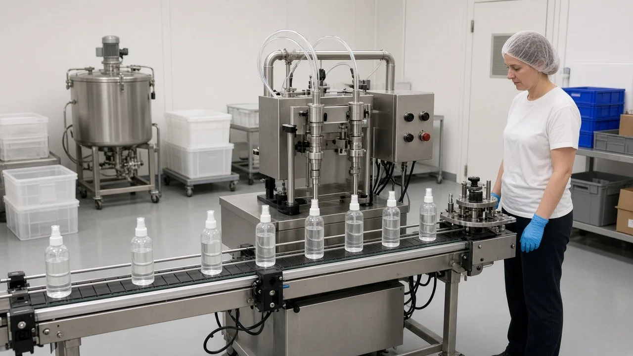 Two-head automatic liquid filling line for private label cleaning products in Las Vegas