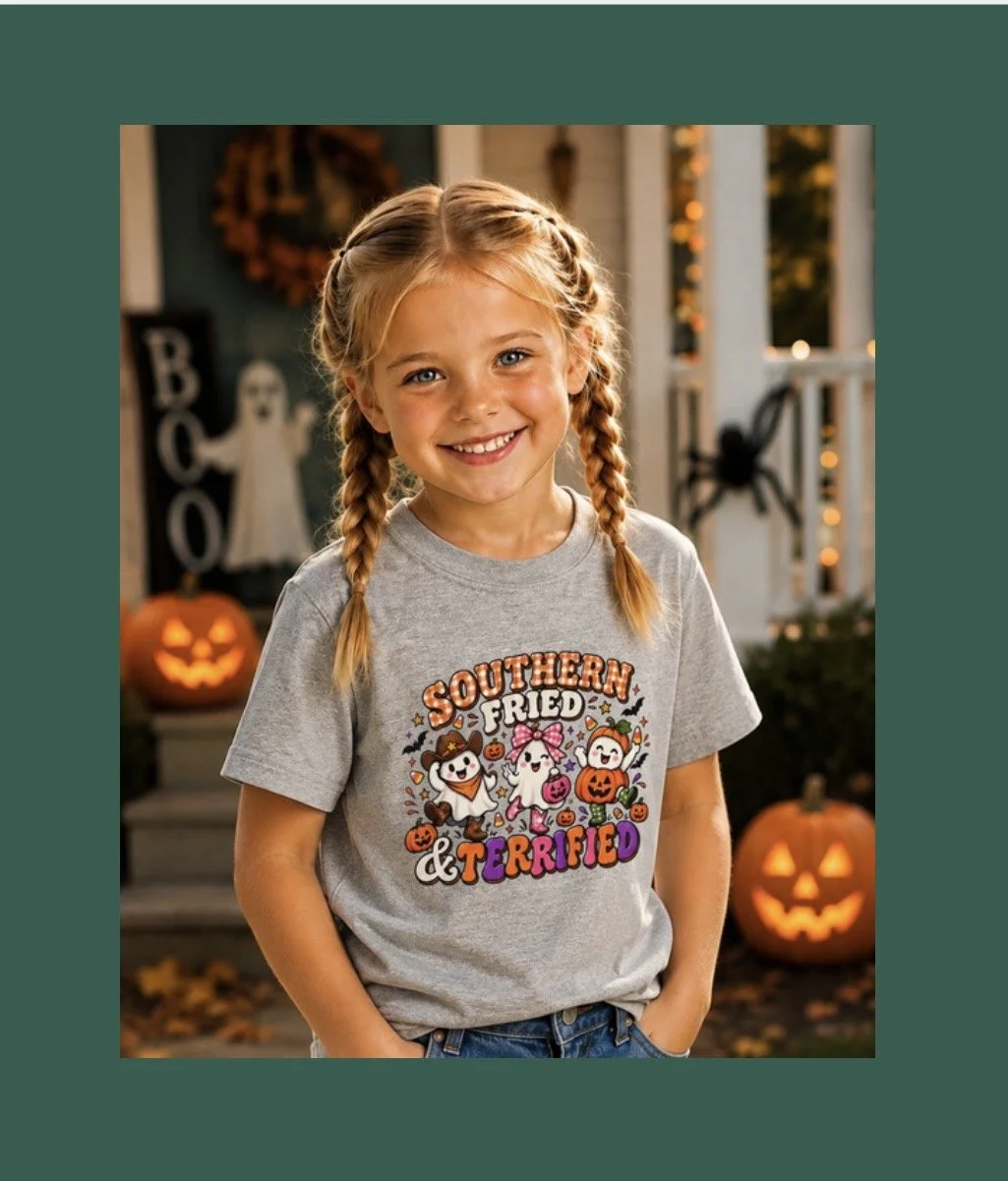 Southern Fried & Terrified Kids T-Shirt | Halloween Cartoon Characters
