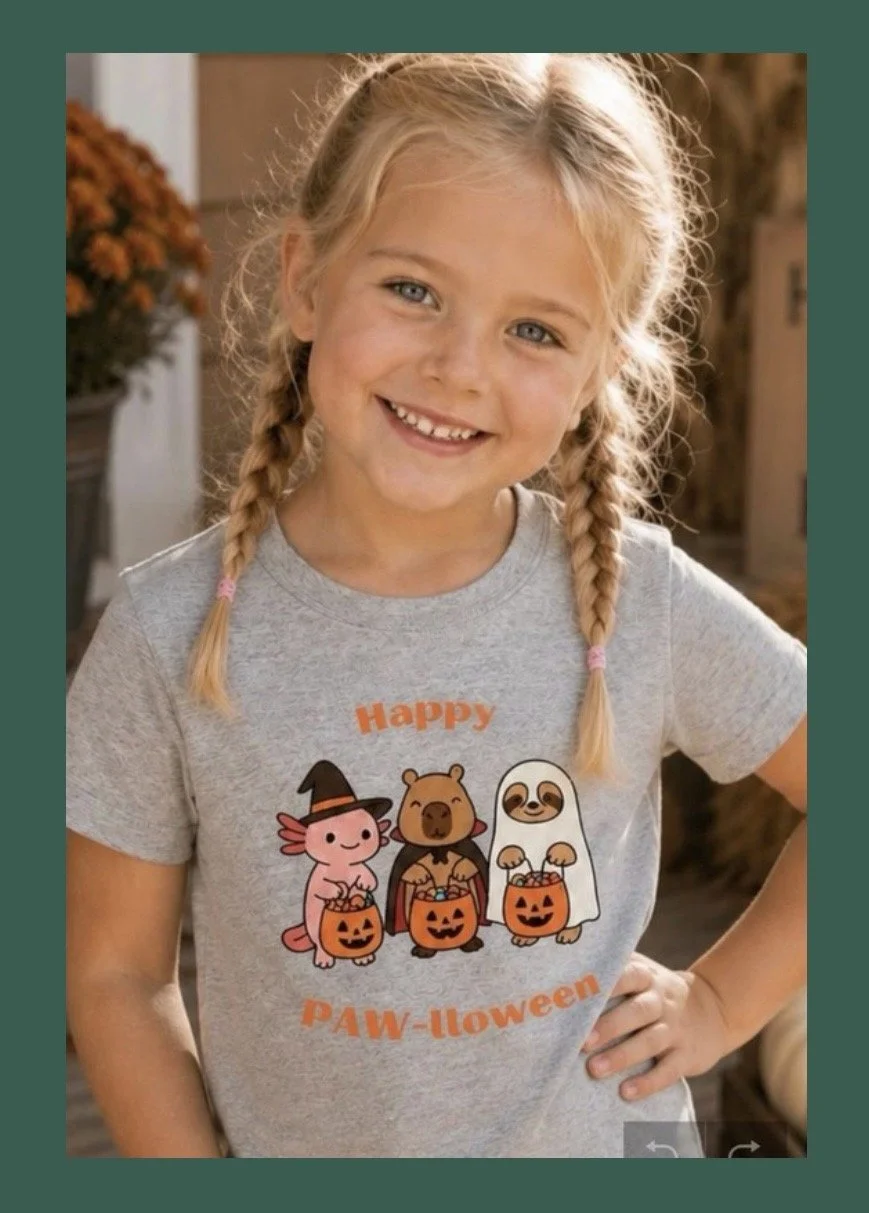 T-shirt Kids Halloween, Adorable Halloween Tee, Fun Halloween Apparel, Kids Paw-lloween Tee, Trick-or-Treat Anim