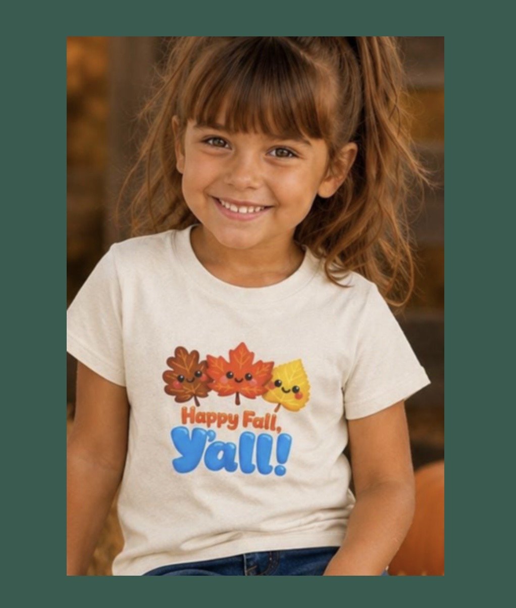 Happy Fall Y'all! Kids Tee | Cute Smiling Leaves Autumn Shirt