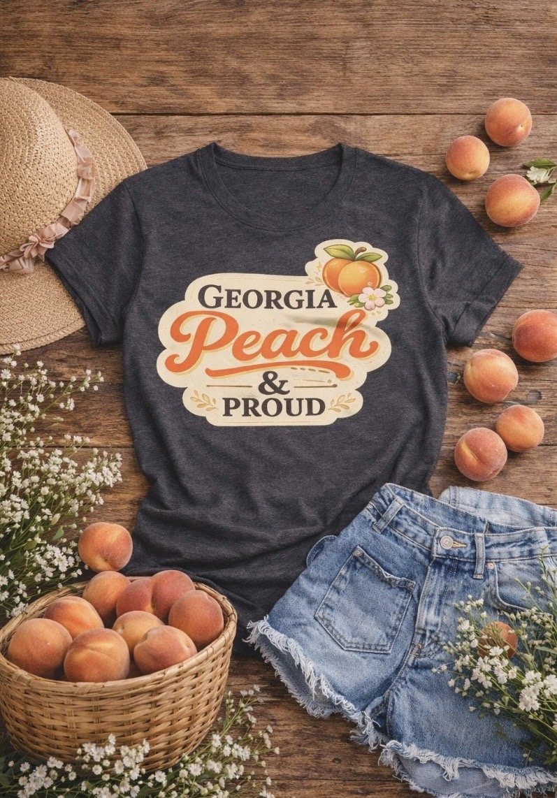 Georgia Peach & Proud t-shirt, Unisex Southern Pride Shirt, Fresh Farm Fruit and Magnolia Blossom Graphic