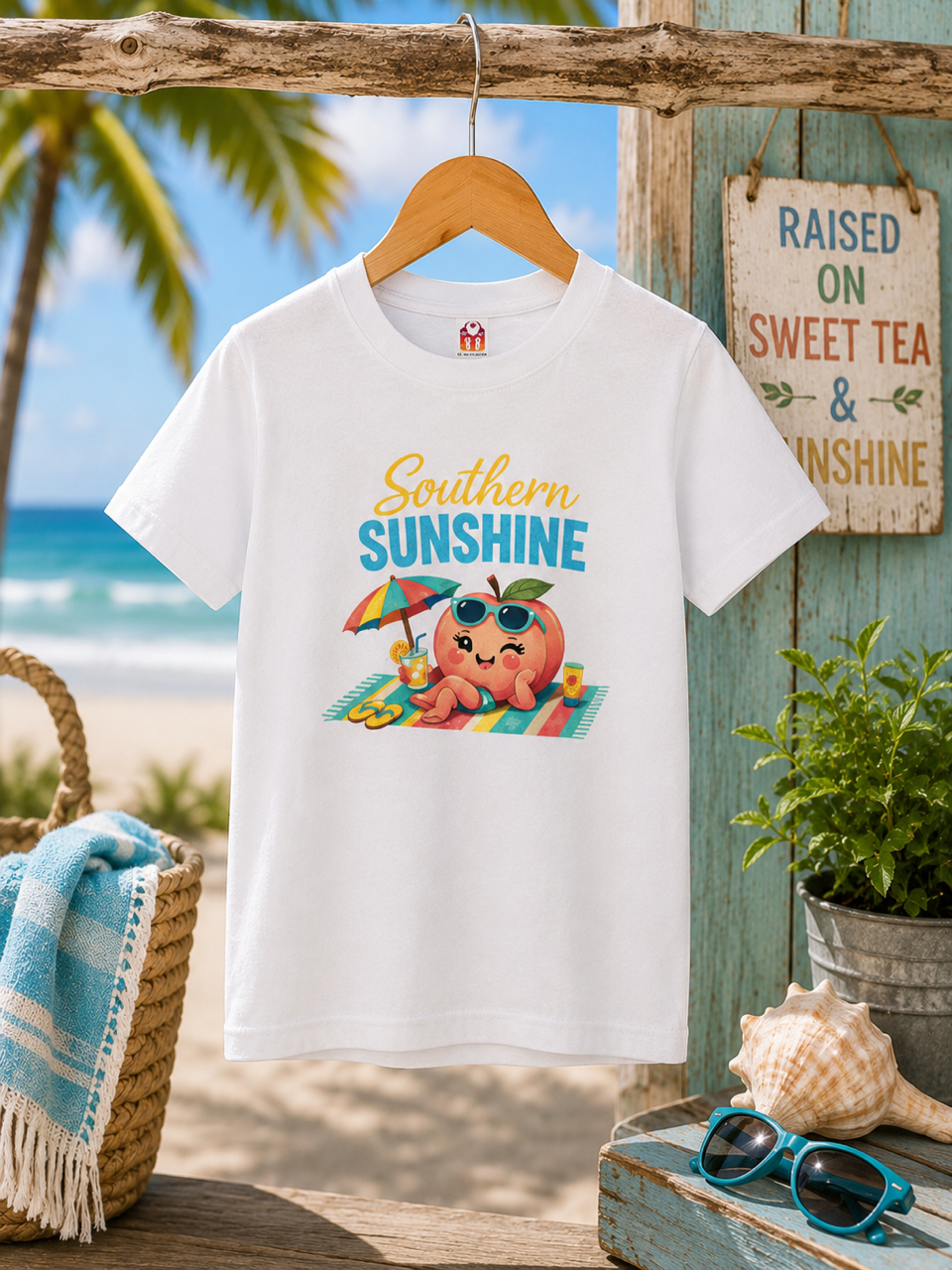 Youth Peach Sunbathing Shirt, Southern Sunshine Beach Tee, Summer Kids Clothes