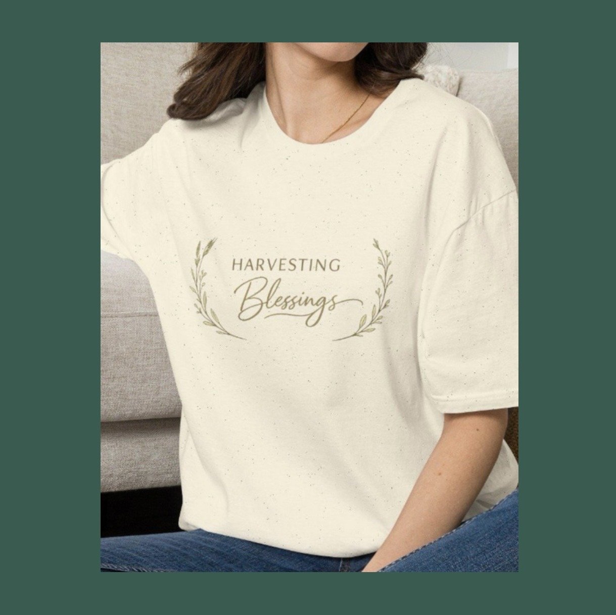 Harvesting Blessings T-Shirt | Floral Wreath Script