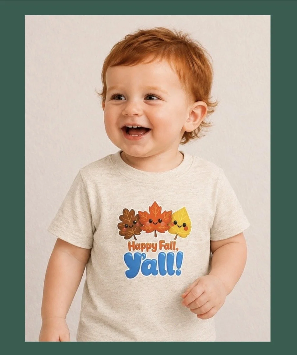 Happy Fall Y'all design Toddler Tee | Smiling Autumn Leaves