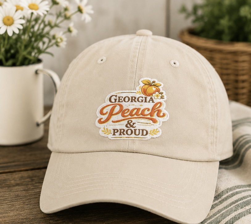 Embroidered Georgia Peach Magnolia Baseball Cap, Southern Pride Hat