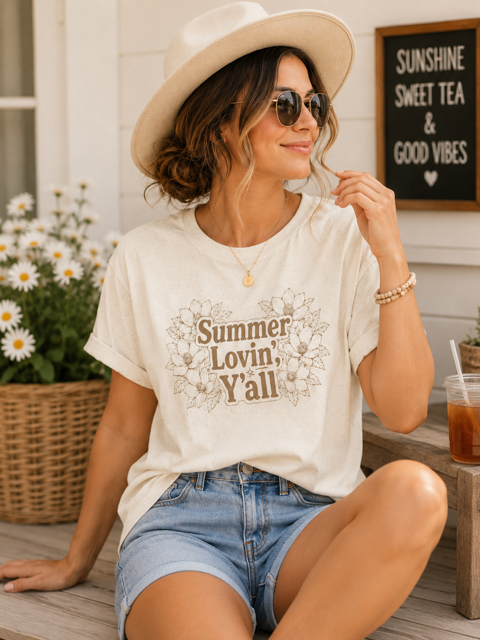 Summer Lovin Y'all Magnolia Flower Graphic Tee, Southern Grace Cream T-Shirt