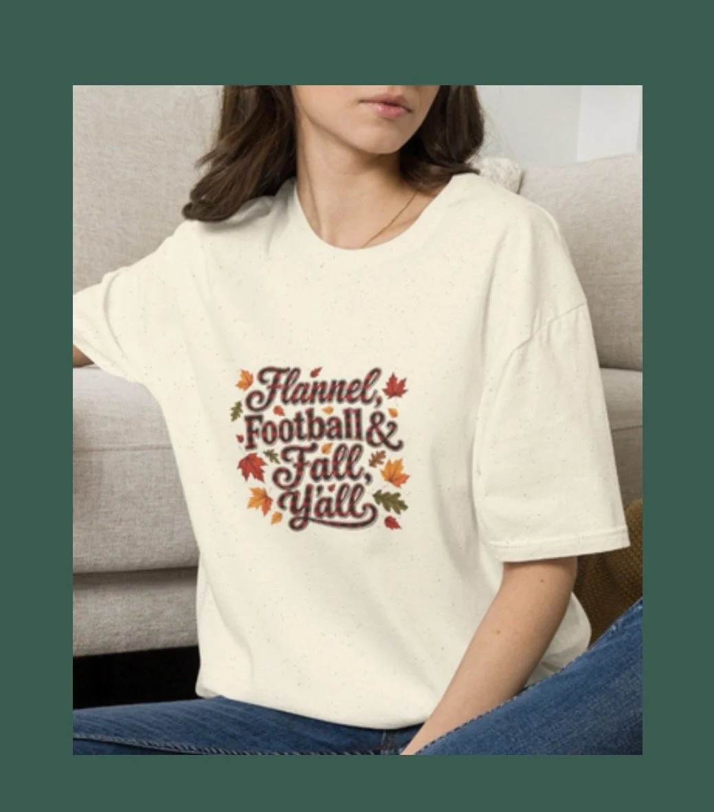 Flannel, Football & Fall Y'all T-Shirt | Autumn Leaves Graphic Tee