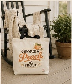 Georgia Peach Tote, Magnolia Flower Canvas Market Bag, Southern Pride Tote