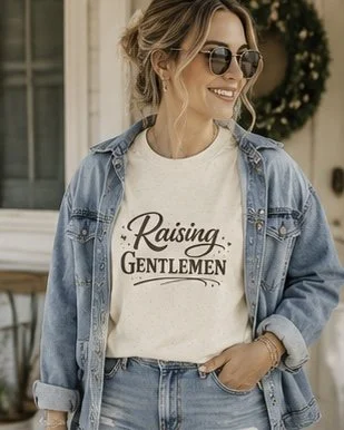 Raising Gentlemen Shirt, Boy Mom Cursive Script Tee, Southern Grace Motherhood T-Shirt