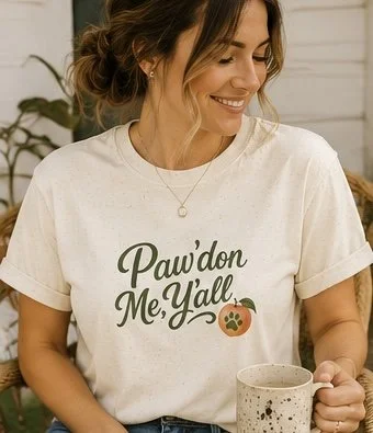 Southern Peach Paw Print Adult Unisex Shirt, Dog Lover Graphic Tee, Southern Grace Shenanigans
