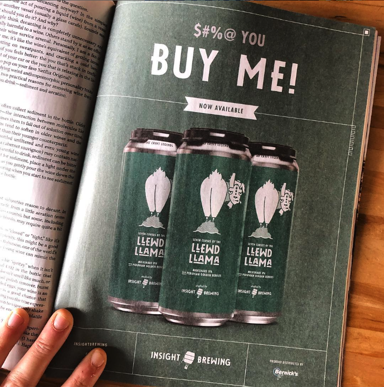 Llewd Llama advertising campaign featured in The Growler. Graphic Design + Can Design: Jack Boyum Creative Direction: Eric Weiss