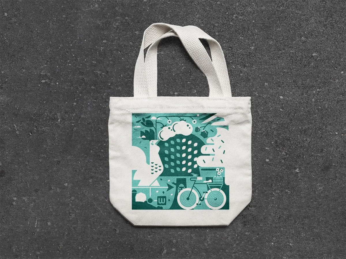 Canvas tote printed and sold in stores.
