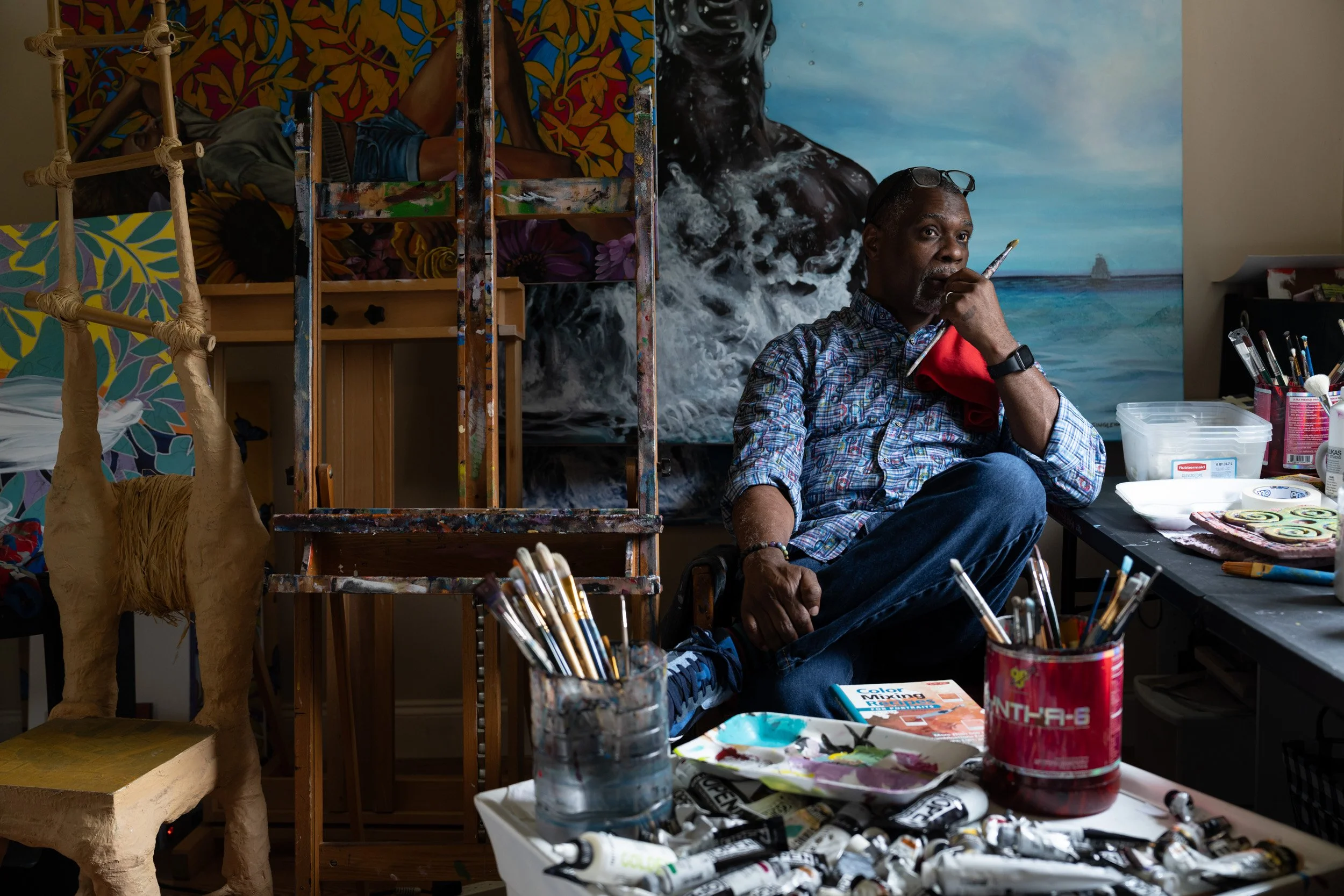 Introspective portrait of a painter in his studio