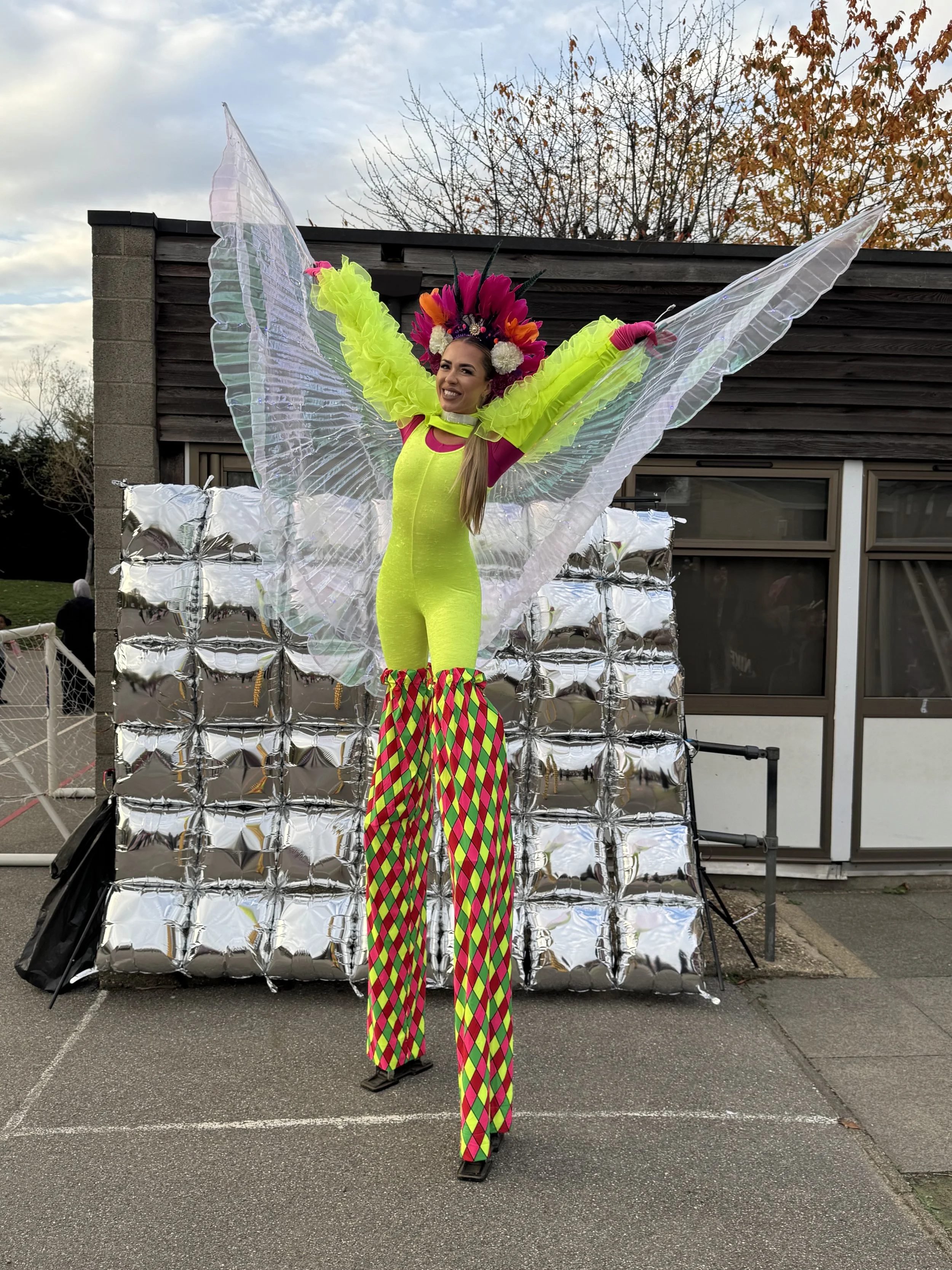 UV stilt walker at churchfield enfield primary school