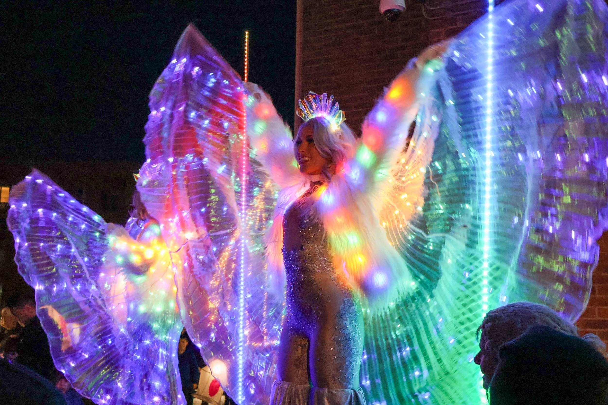 LED stilt walkers at Norden Farm christmas lights 