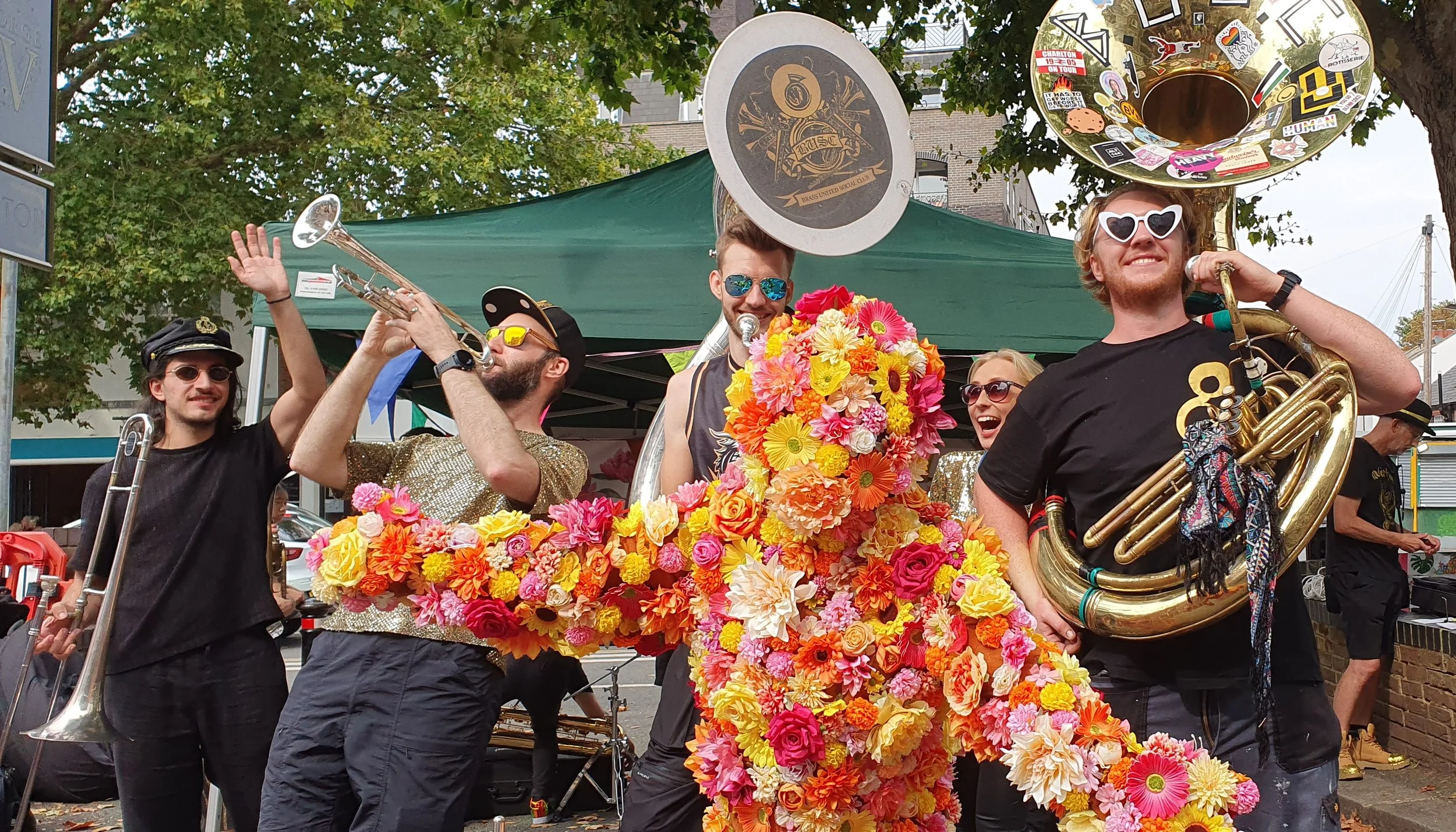 mr bloom flower man at chiswick market with a band 