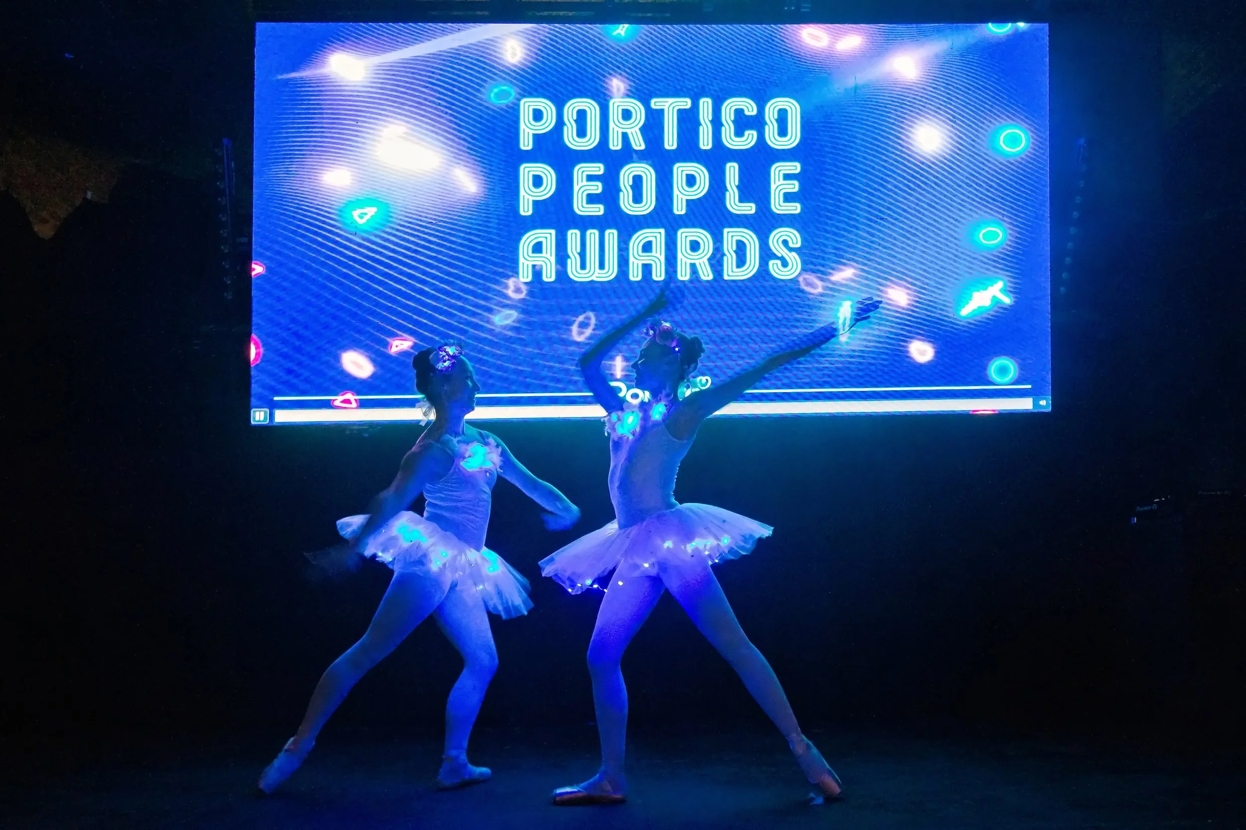 LED ballerinas at Portico People awards at the steel yard London christmas corporate party 