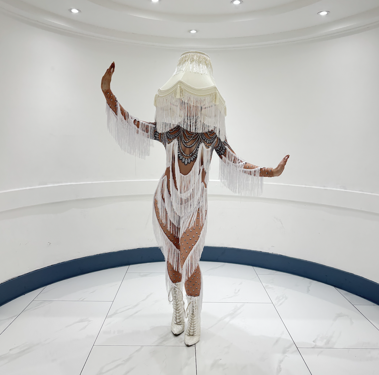 white Gatsby lampshade lady dancer at crystal Hayes